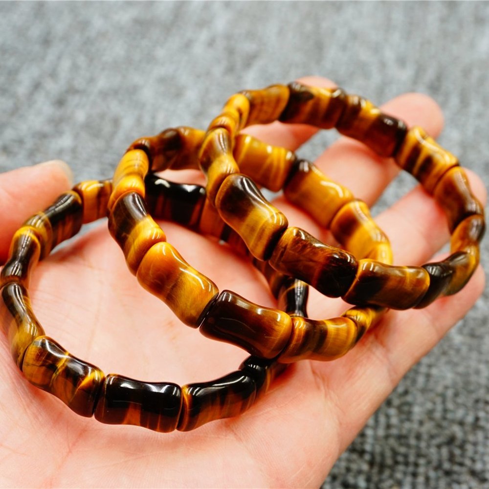 Natural Tiger's Eye Handmade Bamboo Shaped Healing Reiki Balance Unisex Bracelet